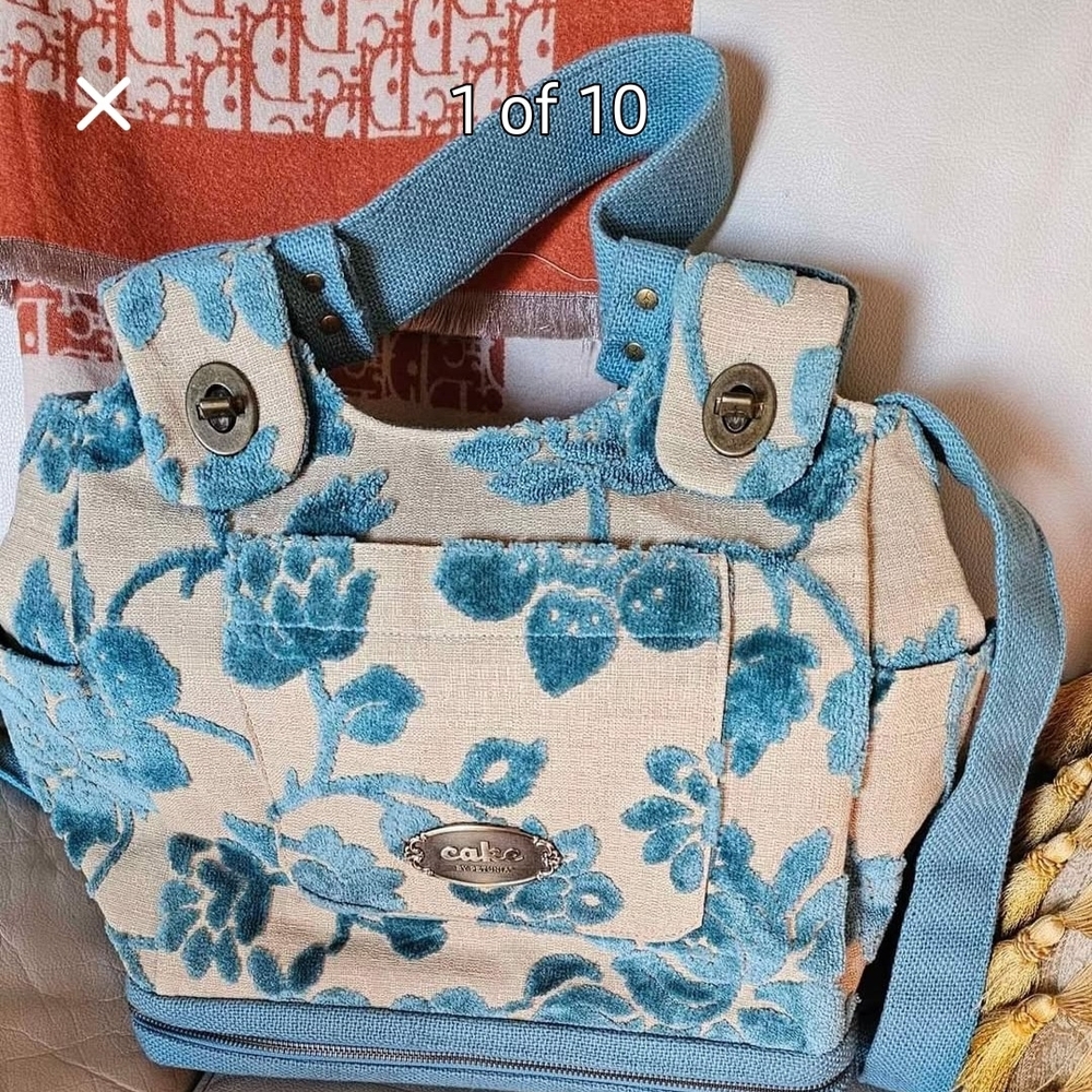 Cake Beige and Blue Floral Tote Bag